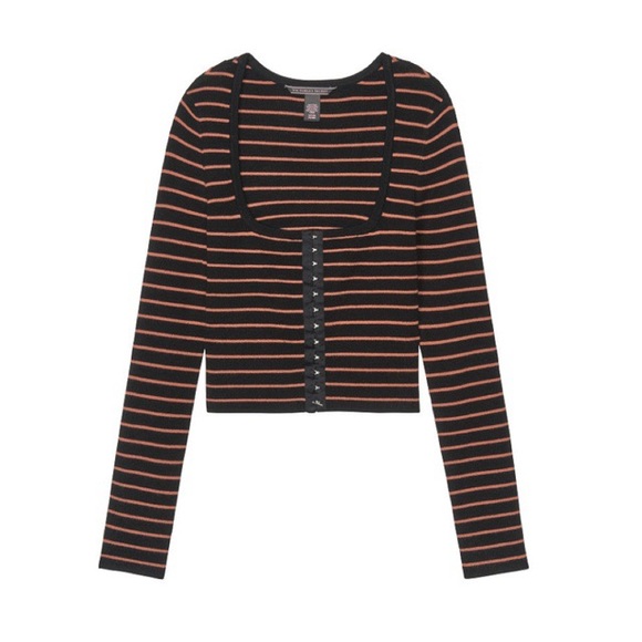 Striped Black & Rose Blush Long Sleeve Crop - Picture 3 of 3